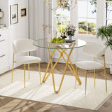 Modern Round Tempered Glass Dining Table With Sturdy Metal Legs For 1 - 4 People - Gold - Furniture Home Direct