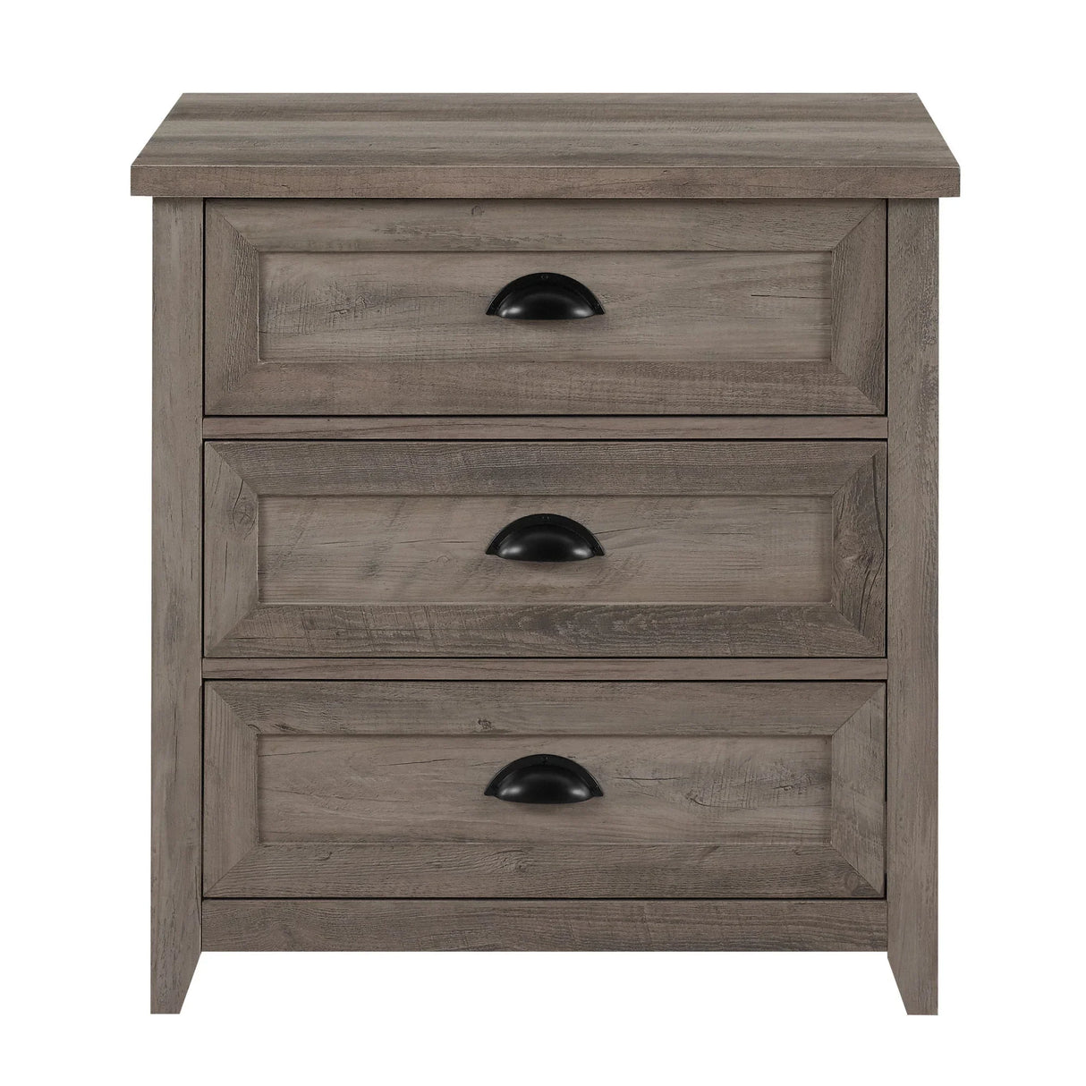 Transitional Farmhouse Framed 3 Drawer Nighstand With Cup Handles - Furniture Home Direct