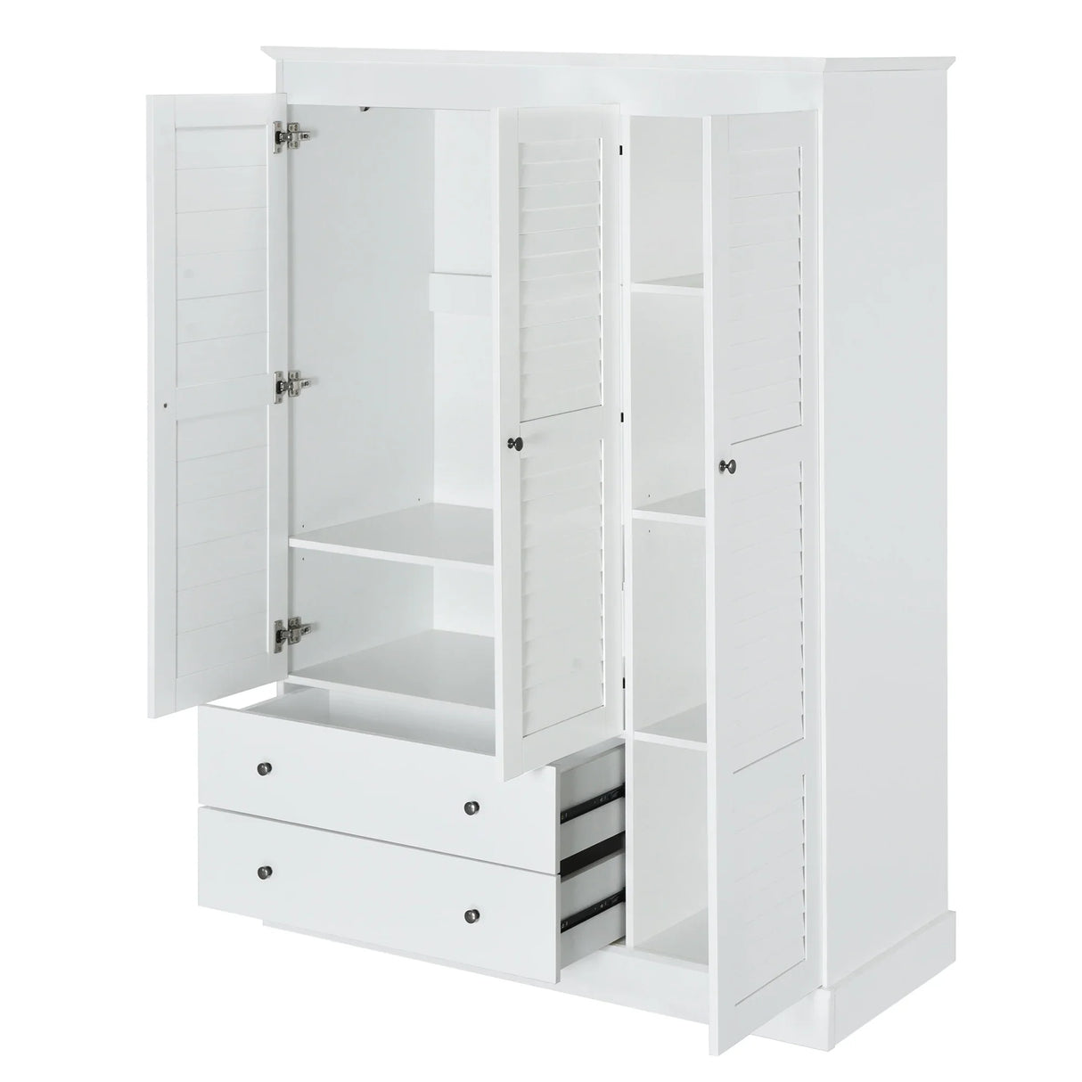 3 Shutter Door Wardrobe Armoire Closet with 2 Drawers, White - Furniture Home Direct