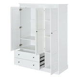 3 Shutter Door Wardrobe Armoire Closet with 2 Drawers, White - Furniture Home Direct