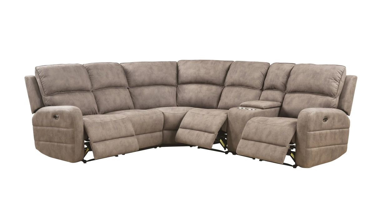 Olwen - Nubuck Power Recliner Sectional Sofa With USB Port - Mocha - Furniture Home Direct