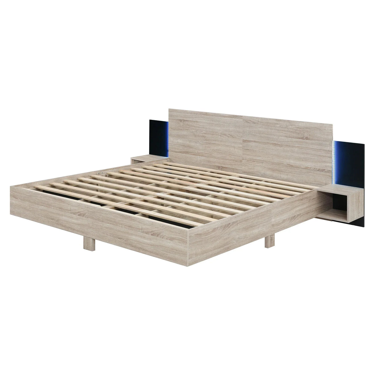 Floating Platform Bed, With LED Lights, Bedside Nightstand - Furniture Home Direct