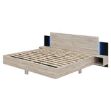 Floating Platform Bed, With LED Lights, Bedside Nightstand - Furniture Home Direct