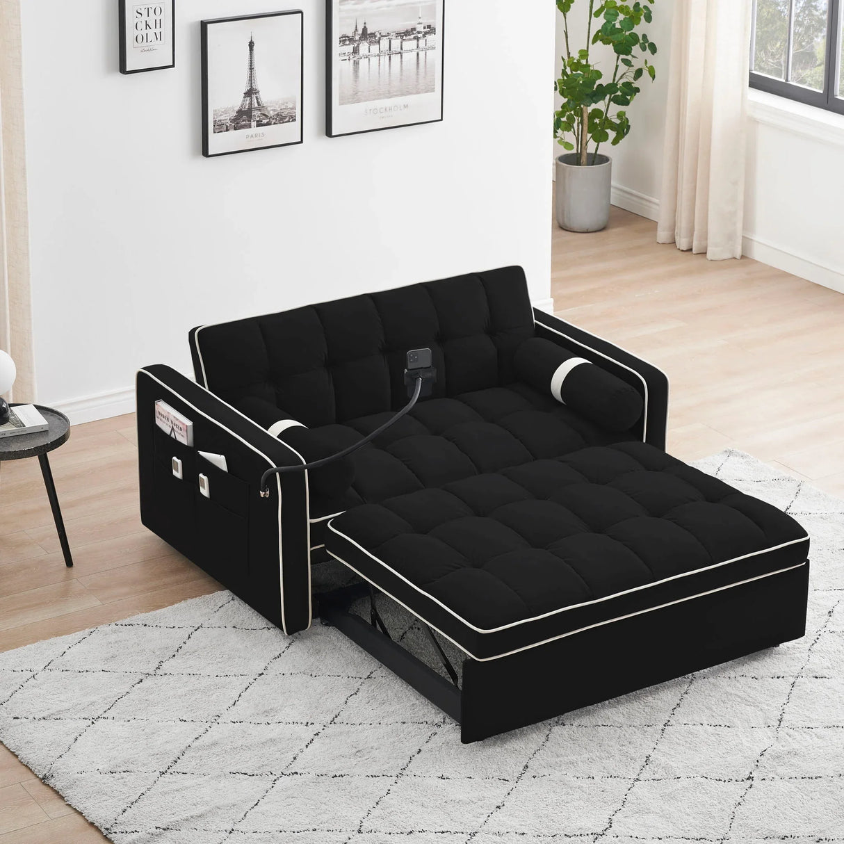 Modern Convertible Sleeper Sofa Couch With Pull Out Bed With Pillows & Side Pockets For Small Space, Living Room - Furniture Home Direct