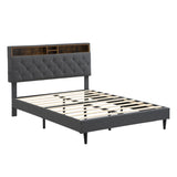 Modern Upholstered Platform Bed Frame With Button Tufted Headboard And USB Ports - Furniture Home Direct