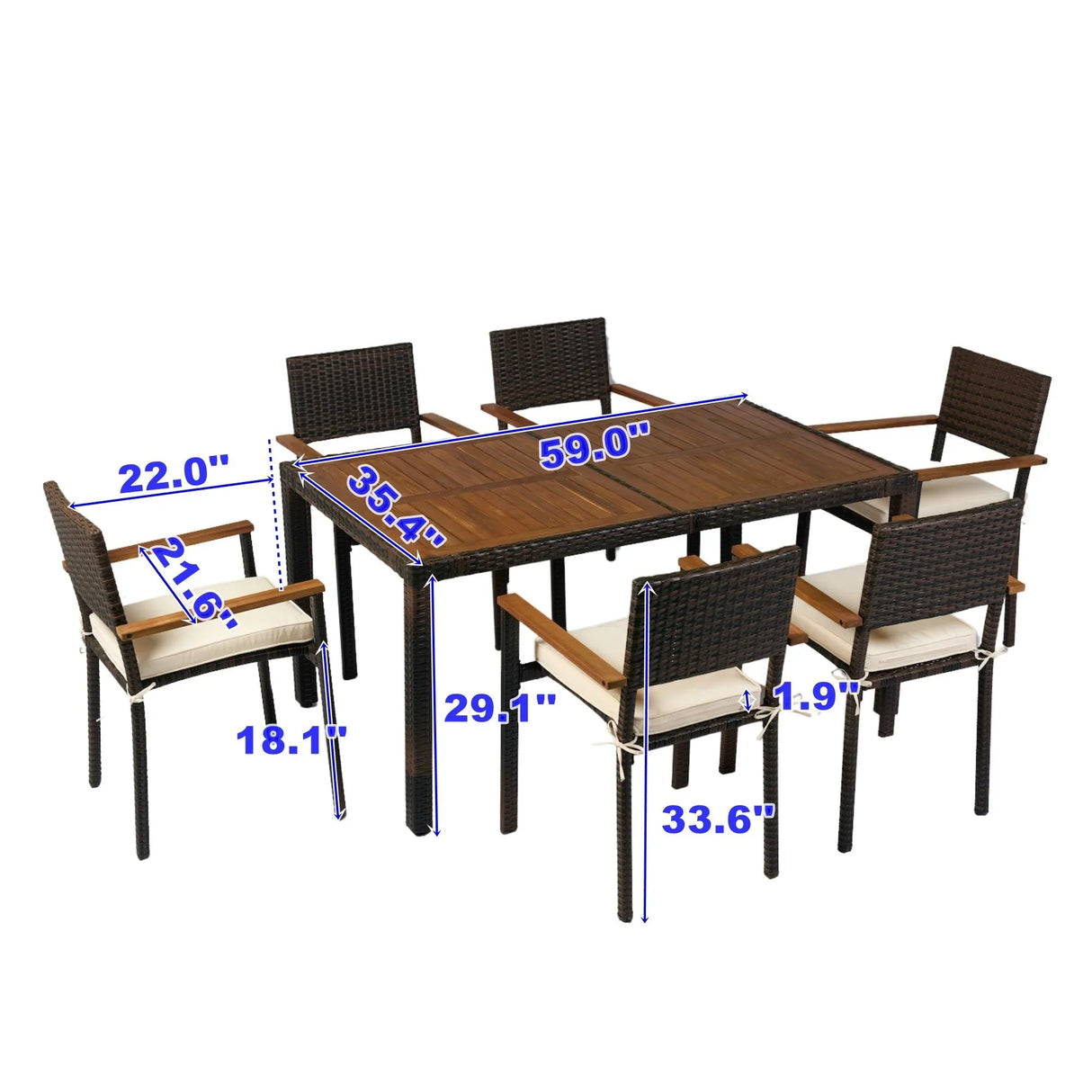 7 Piece Outdoor Patio Wicker Dining Set Patio Wicker Furniture Dining Set With Top - Brown / Cream - Furniture Home Direct