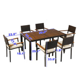 7 Piece Outdoor Patio Wicker Dining Set Patio Wicker Furniture Dining Set With Top - Brown / Cream - Furniture Home Direct