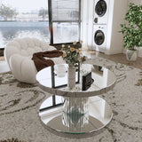 Luxury Double Tier Round Mirror Coffee & End Table With Fluted Glass Modern Sofa Side Table - Silver / Glass - Furniture Home Direct