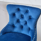 Bar Stools Swivel Velvet Tufted Nailhead Trim Set of 2 Blue - Furniture Home Direct