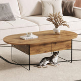 Oblong Coffee Table With Double Drawers And Transparent Glass Legs - Furniture Home Direct