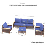 7 Pieces Patio, Wicker Dining Set With Removable Cushions Cotton And Rattan - Blue - Furniture Home Direct