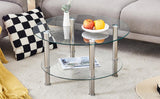 Coffee Table Two Tier Glass Top Polished Metal Legs Silver - Furniture Home Direct