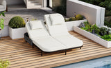 Outdoor Wicker Double Chaise (Black Frame+Beige Cushion) - Furniture Home Direct