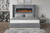 Queen Bed Upholstered With Fireplace LED Velvet Gray - Furniture Home Direct