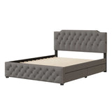 Upholstered Platform Bed With 2 Drawers And 2 Sets Of USB Ports On Each Side, Linen Fabric - Furniture Home Direct