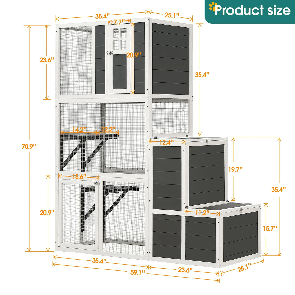 3 Tier Wooden Outdoor & Indoor Cat House Suitable For 1-3 Cats Cat Enclosure Resting Box With 4 Platforms And 2 Doors Cat Shelter Kitty House With A Jump Box For Hiding And Resting Cat Cage - Gray - Furniture Home Direct