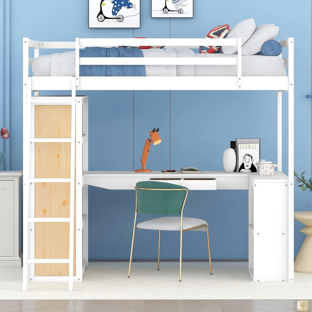Loft Bed With Ladder, Shelves, And Desk - Furniture Home Direct