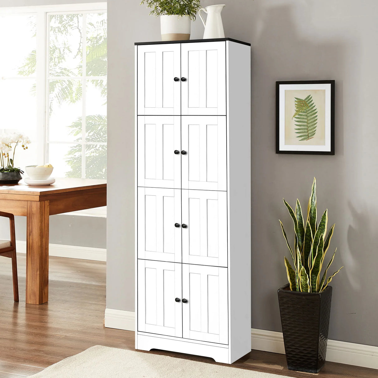 Tall Storage Cabinet With 8 Doors And 4 Shelves, Wall Storage Cabinet For Living Room, Kitchen, Office, Bedroom, Bathroom - Furniture Home Direct