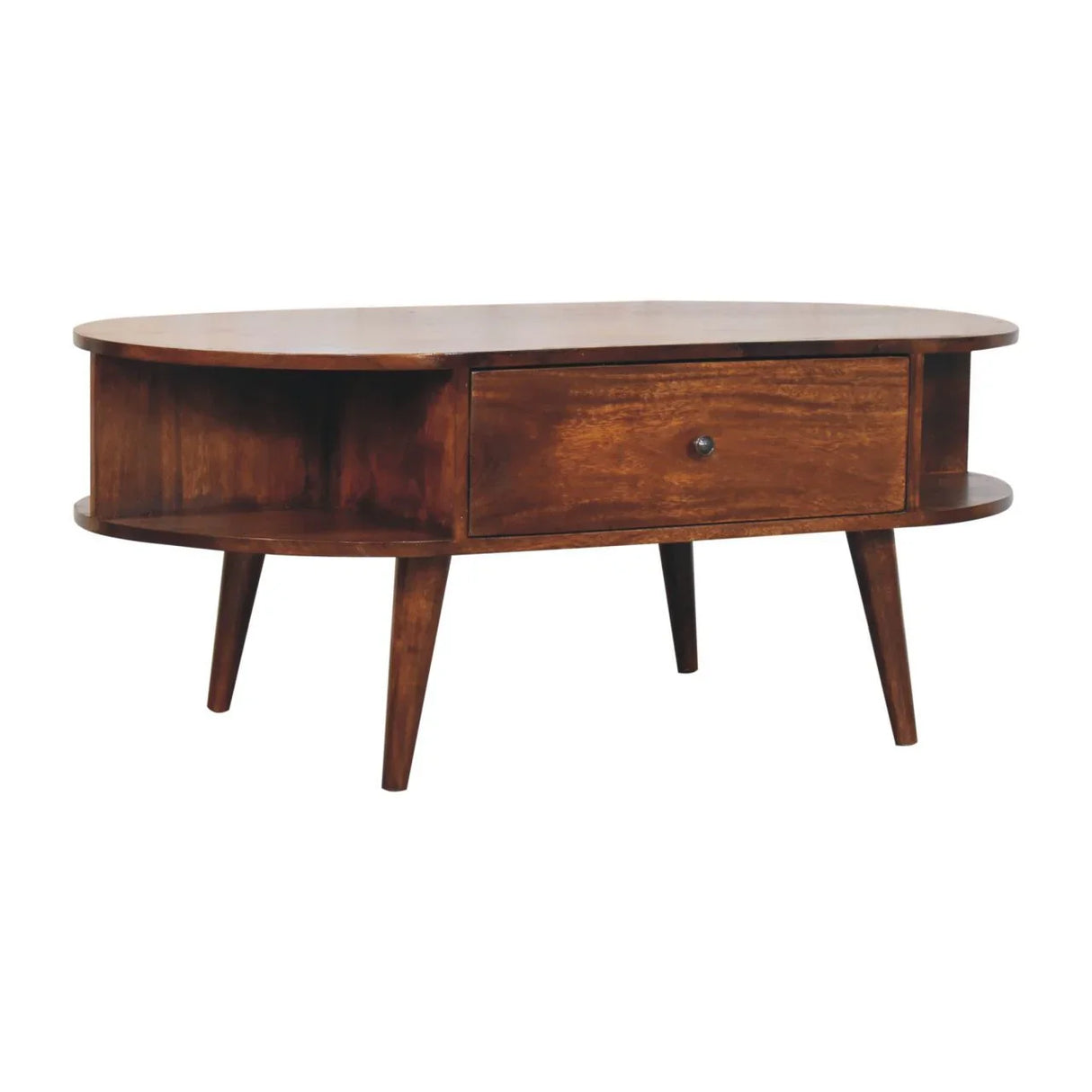 Oval Coffee Table With 1 Drawer - Chestnut - Furniture Home Direct