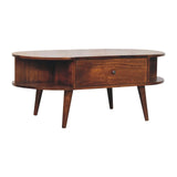 Oval Coffee Table With 1 Drawer - Chestnut - Furniture Home Direct