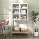 Heavy Duty Metal Storage Cabinet, Display Storage Cabinet With Glass Doors And 2 Adjustable Shelves, Tall Bookcase Modern Bookshelf Cabinet For Home Office, Living Room, Pantry - Furniture Home Direct