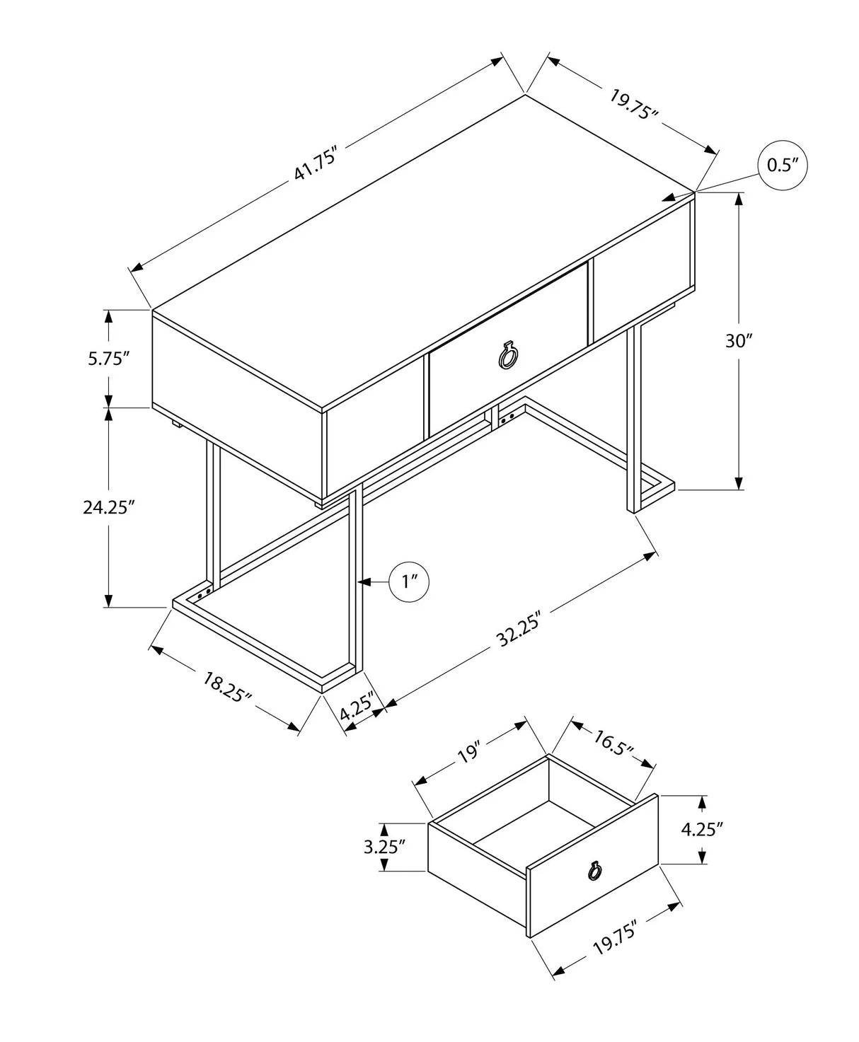 Computer Desk For Home Office, Glossy, Storage Drawer - Furniture Home Direct