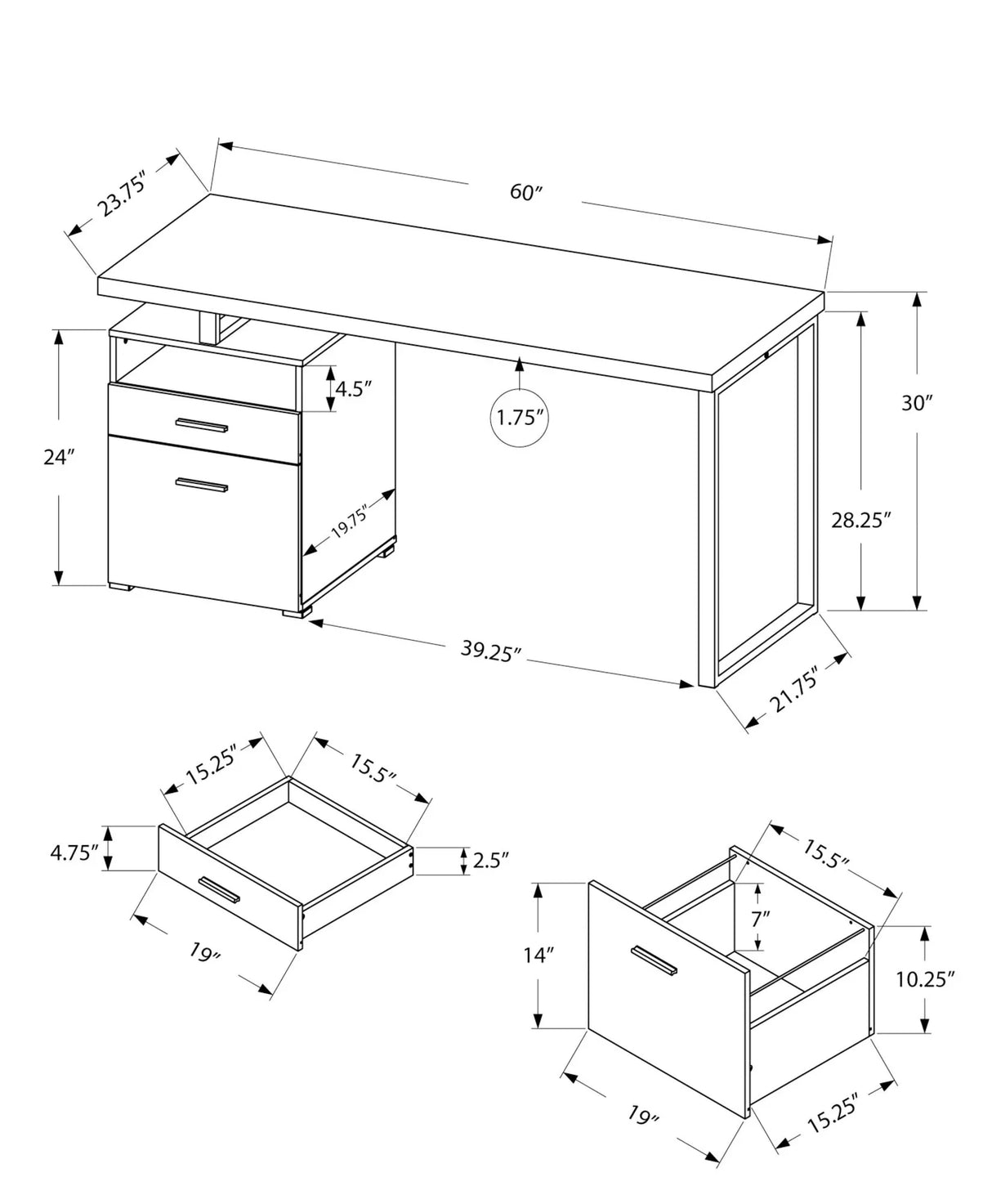Computer Desk For Home Office, Laptop, Left Right Set - Up, Storage Drawers, Contemporary & Modern - Furniture Home Direct