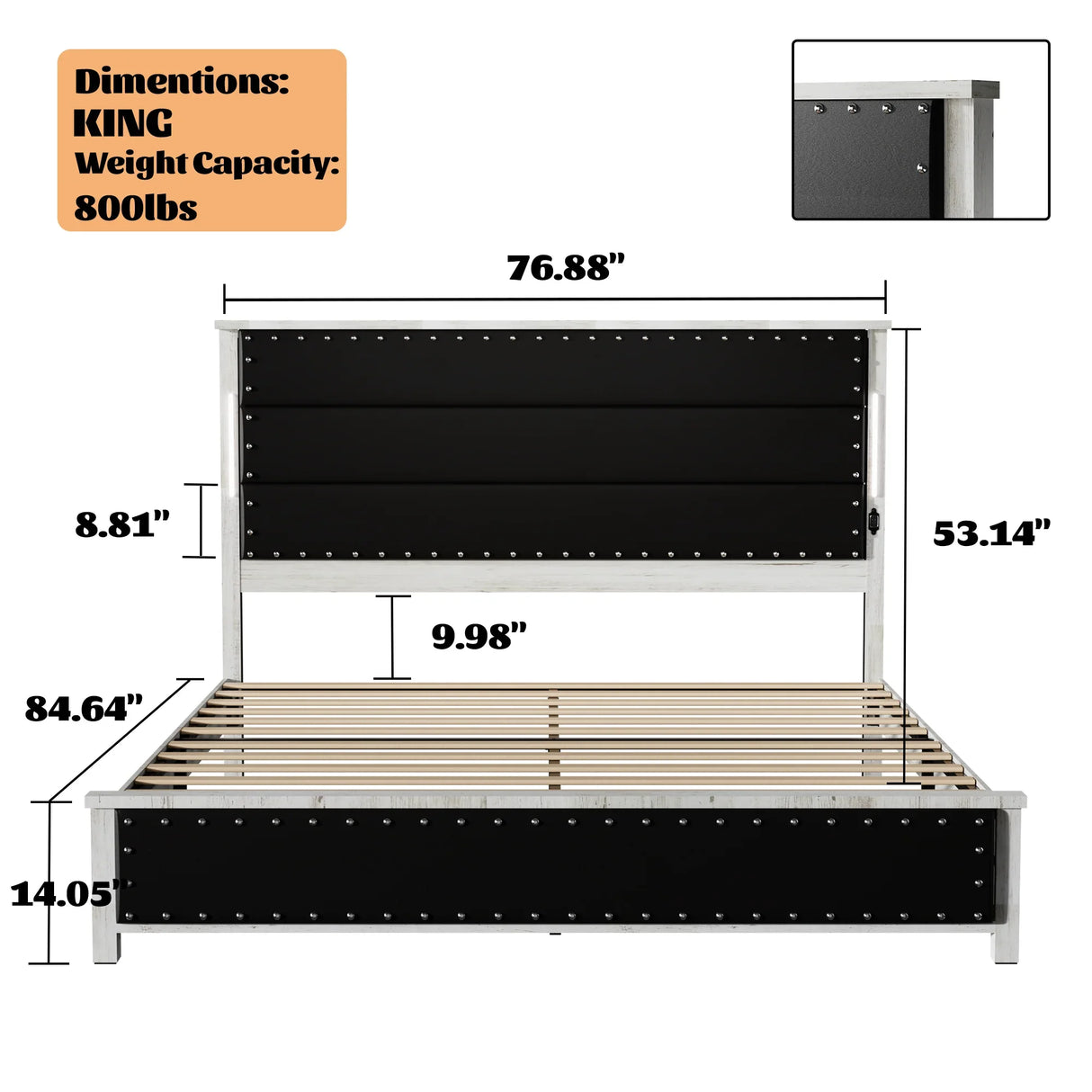 King Platform Bed With Upholstered Headboard Dark Gray - Furniture Home Direct