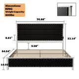 King Platform Bed With Upholstered Headboard Dark Gray - Furniture Home Direct