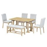 Topmax - 6 Piece Farmhouse Extendable Dining Table Set Trestle Kitchen Table Set With Removable Leaf And Upholstered Dining Chair And Bench For Dining Room - Furniture Home Direct