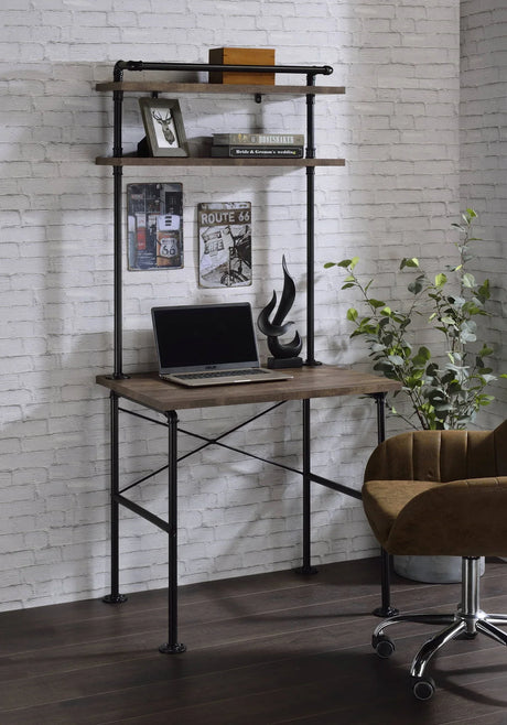 Ensata - Rustic Writing Desk - Black / Oak - Furniture Home Direct