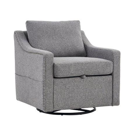 Linen Fabric 360° Swivel Accent Chair With Upholstered Back Pillow And Rivet Armrest - Furniture Home Direct