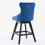 Bar Stools Swivel Velvet Tufted Nailhead Trim Set of 2 Blue - Furniture Home Direct