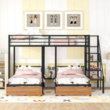 Full Over Twin-Twin Triple Bunk Bed With Drawers And Staircase - Black - Furniture Home Direct
