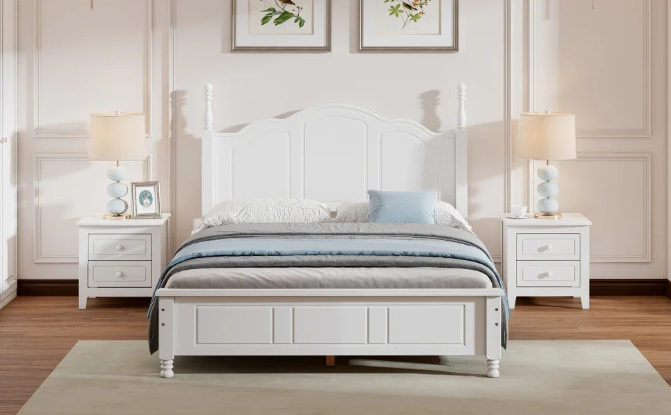 Platform Bed Full Size Wood Slat Support Headboard White - Furniture Home Direct