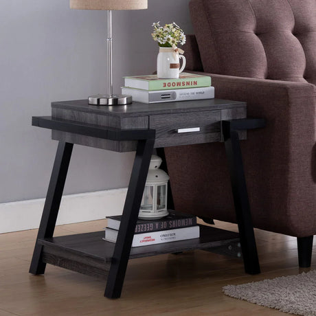 Home End Table With Drawer, Side Table With Storage Shelf - Distressed Gray / Black - Furniture Home Direct