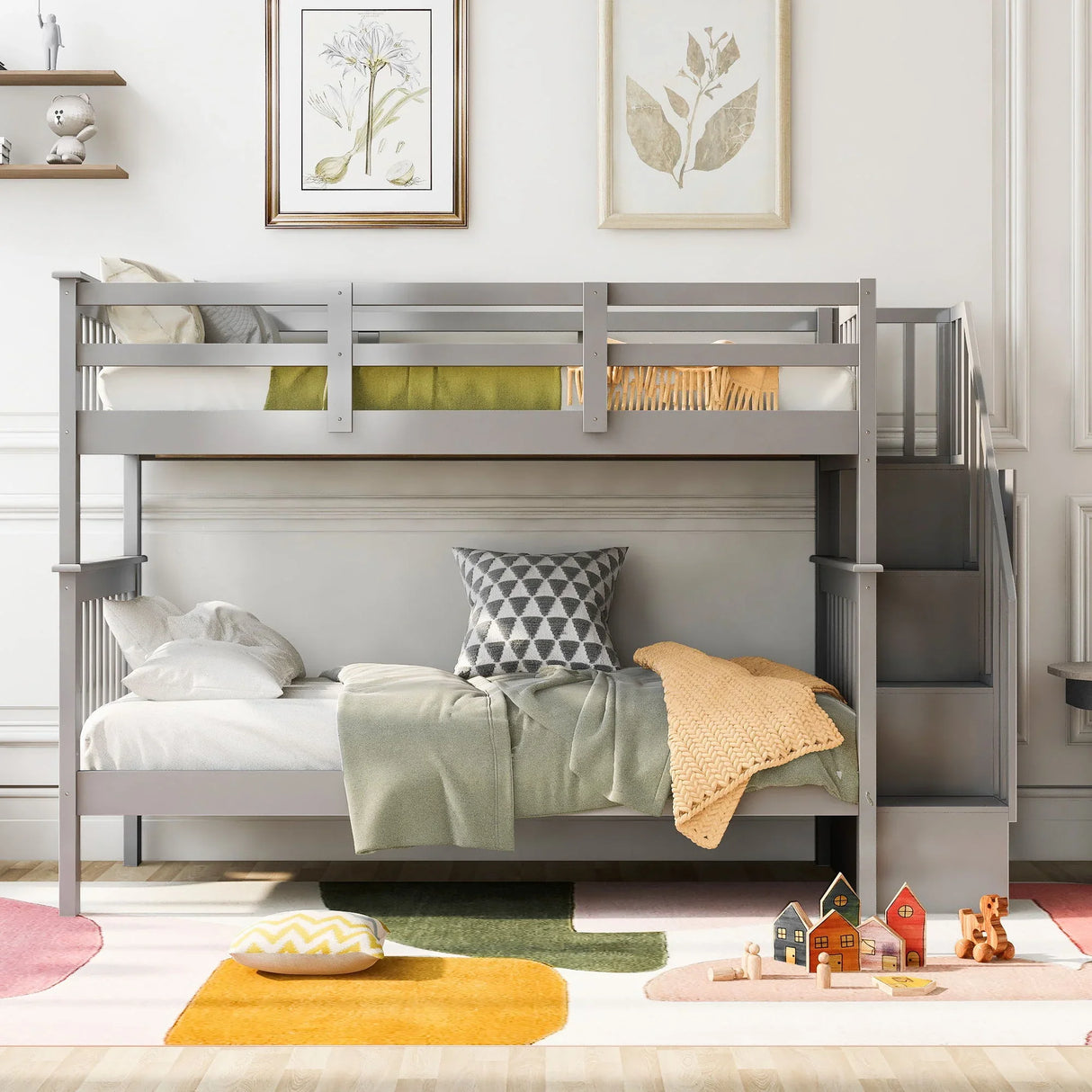 Stairway Bunk Bed With Storage And Guard Rail For Bedroom - Furniture Home Direct