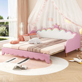 Extending Daybed With LED Lights, Modern Upholstered Princess Daybed With Crown Headboard - Furniture Home Direct