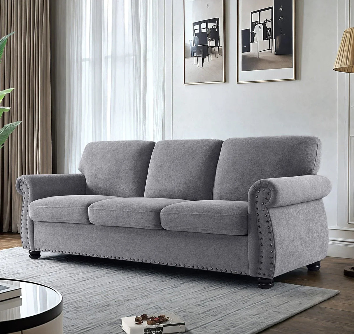 Soft Sofa, Upholstered 3 Seater Couch With High Density Foam, Loose Back Cushions And Turned Legs - Furniture Home Direct