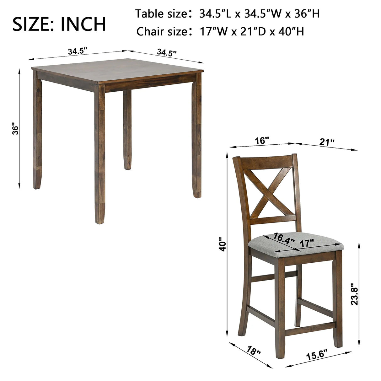 5 Piece Dining Table Set, Wooden Dining Square Table Set For 4 - Furniture Home Direct
