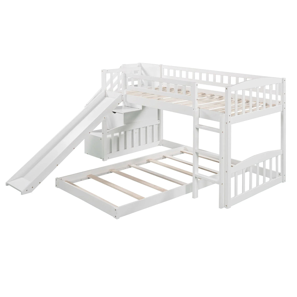 Twin Over Twin Stairway Bunk Bed With Two Drawers And Slide - Furniture Home Direct