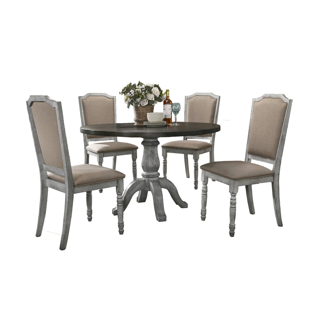 Dining Set Weathered Wood Table Upholstered Chairs White - Furniture Home Direct