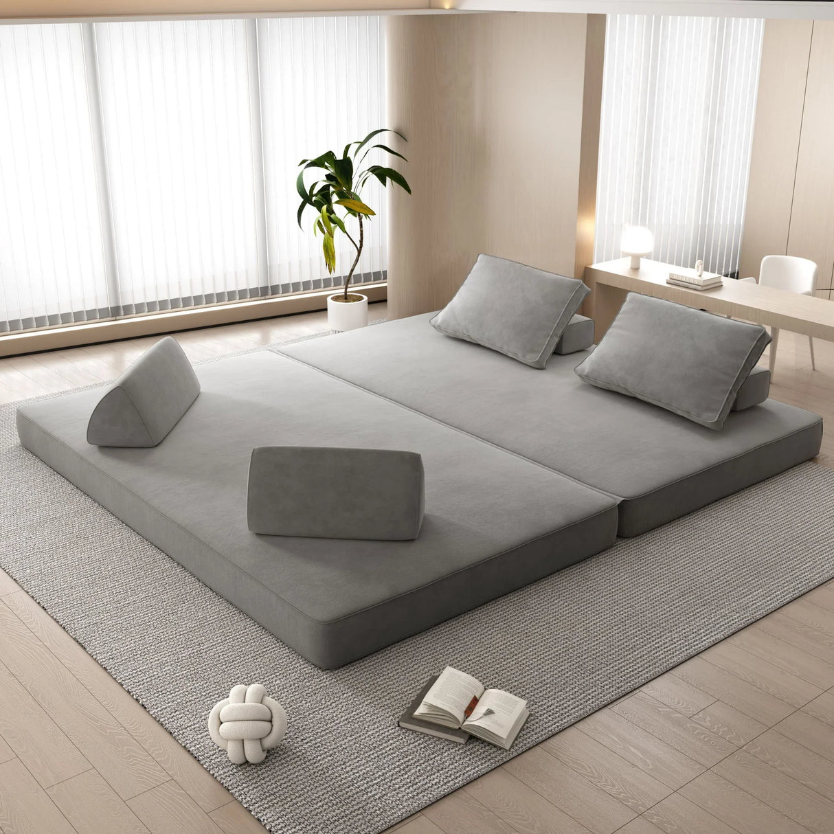 Multifunctional Convertible Sofa Bed With 2 Tumbler Backrests And 2 Pillows, Deep Seat Couch - Furniture Home Direct