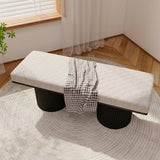 Upholstered Bench With Black Chunky Legs Boucle Contemporary Style Bed-End Bench For Bedroom Living Room - Light Gray - Furniture Home Direct
