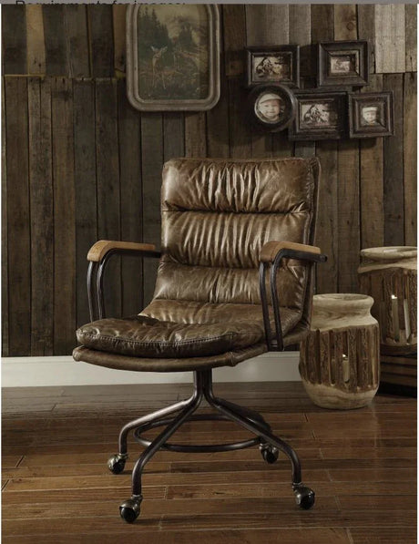 Harith - Vintage Top Grain Leather Office Chair - Brown - Furniture Home Direct