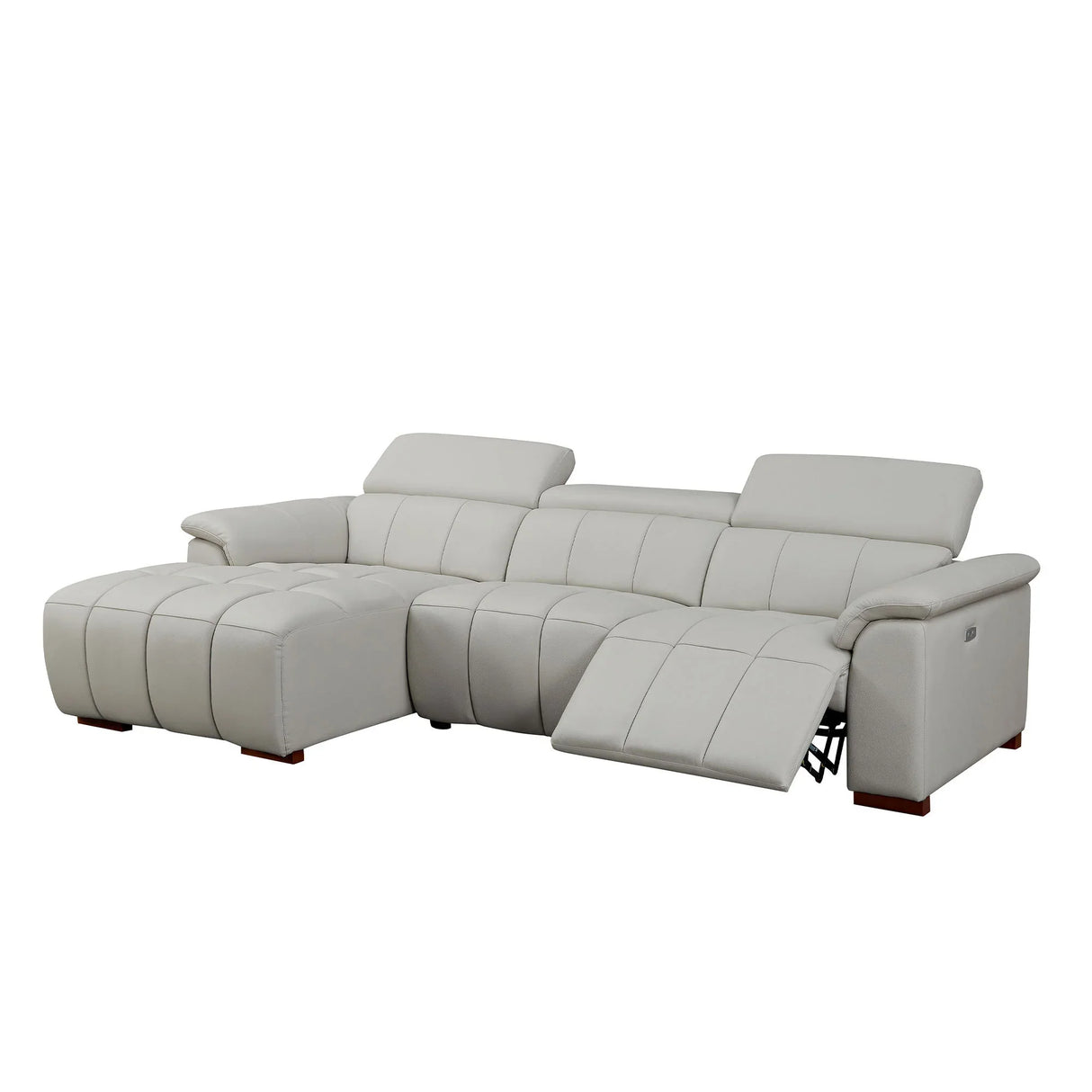 Genuine Leather Power Reclining Sectional - Light Gray - Furniture Home Direct