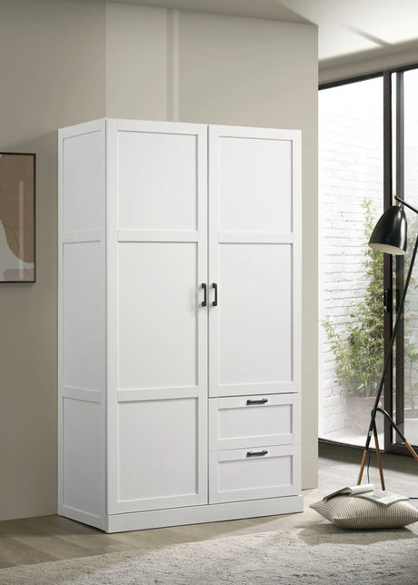 Aubree - Wardrobe Cabinet Armoire With 2 Drawers And Hanging Rod - White - Furniture Home Direct