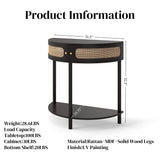 Boho Rattan Semi Circle End Table With Sliding Rattan Door, Storage And Bottom Shelf - Furniture Home Direct