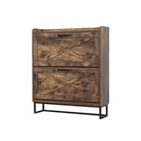 Shoe Storage Cabinet With 2 Flip Drawers, Freestanding Organizer With Metal Legs For Entryway, Narrow Shoe Rack Cabinet - Rustic Brown - Furniture Home Direct