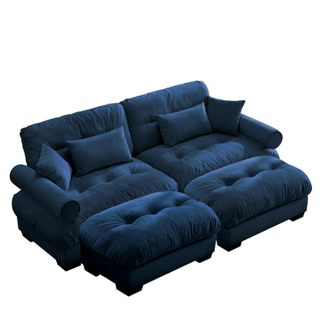 Modern Sectional Sofa With Ottoman, Round Bolster Armrests, Waist And Throw Pillows - Furniture Home Direct